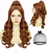 HD Cheap Perfect Women Ponytail Wig Curly Auburn Brown Belle Princess Cosplay Costume Wig For Halloween Christmas Thanksgiving