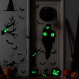 Halloween Glow In The Dark Decals PVC Ghost Bat Eyes Sticker With Green Light Outdoor Long-Lasting Sticker For Decorating