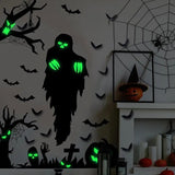 Halloween Glow In The Dark Decals PVC Ghost Bat Eyes Sticker With Green Light Outdoor Long-Lasting Sticker For Decorating