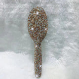 Handmade Diamonds Wooden Handle Massage Hair Brush Crystal Airbag Comb Portable Compact Mirror Hand Held Makeup Mirror For Women