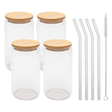 NEW ARRIVAL Beer Can Glass with Bamboo Lids and Glass Straws,4 Pack 16Oz Drinking Glasses with Lids and Straws,Can Shaped Glass