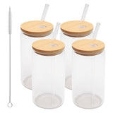NEW ARRIVAL Beer Can Glass with Bamboo Lids and Glass Straws,4 Pack 16Oz Drinking Glasses with Lids and Straws,Can Shaped Glass