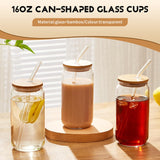 NEW ARRIVAL Beer Can Glass with Bamboo Lids and Glass Straws,4 Pack 16Oz Drinking Glasses with Lids and Straws,Can Shaped Glass