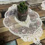 NEW ARRIVAL 2Pcs Vintage Oval Lace Table Placemats Exquisite Flower Embroidered Doilies Vase Mat 12.2 X 16.9 Inch