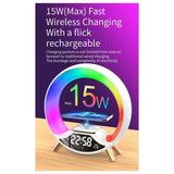 Multi-Function Night Light with Wireless Charging Bluetooth Speaker Smart Alarm Clock Atmosphere Light(B)EU Plug
