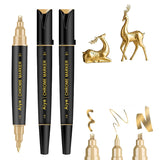NEW ARRIVAL 3 Pack Dual Tip Liquid Gold Chrome Markers, Permanent Shiny Gold Marker Pen for Most Surfaces, Golden Metallic