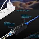 Mini Gigabit Fiber Media Converter 1000Mbps Ethernet with 1310nm Single Mode 20km SFP Module and Type-C Input EU PLUG