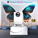! TYPE C 4K 400ANSI Mini Projector with WIFI and Bluetooth,BT5.2 4K Movie Video Projector with 270° Rotatable US PLUG