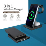 ILEPO 15W 3 In 1 QI Foldable Wireless Charger Stand Pad For iPhone 14 15Apple Watch Airpods Pro Fast Charging Dock Station