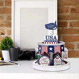Independence Day Tiered Tray Decoration 4th Of July Ornament Wooden Decor Set Theme Party Ornaments For Home Decor