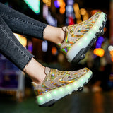 Kids Roller Skates Shoes Boys Girls 2 Wheels USB Charging Led Lighted Flashing Sneaker Children Sliding Sport Footwear Toys Gift