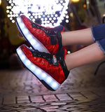 Kids Roller Skates Shoes Led Light Flashing Light 2 Wheels Skating Sneaker Flying Shoe Recharge Multi Light Breatheable Boy Girl