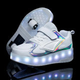 Kids Roller Skates Shoes Led Light Flashing Light 2 Wheels Skating Sneaker Flying Shoe Recharge Multi Light Breatheable Boy Girl