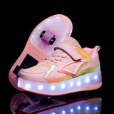 Kids Roller Skates Shoes Led Light Flashing Light 2 Wheels Skating Sneaker Flying Shoe Recharge Multi Light Breatheable Boy Girl