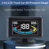 LCD 3in1 Gauge Water Temperature Gauge Oil Pressure Gauge Voltmeter Water Temp Sensor 10mm NPT 1/8 Oil Press Meter 12v