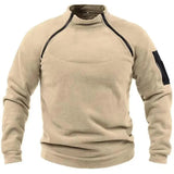 Men's Outdoor Warm And Breathable Tactical With Zipper Design, Standing Neck, Long Sleeves, Thickened Solid Color Sweater