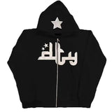 Men's Sweatshirt Hooded Design Print Vintage Zippered Jacket High Street Long Sleeve Loose Bag Star Harajuku Casual Gothic