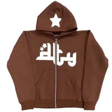 Men's Sweatshirt Hooded Design Print Vintage Zippered Jacket High Street Long Sleeve Loose Bag Star Harajuku Casual Gothic