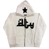 Men's Sweatshirt Hooded Design Print Vintage Zippered Jacket High Street Long Sleeve Loose Bag Star Harajuku Casual Gothic