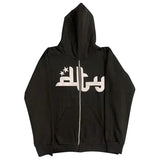Men's Sweatshirt Hooded Design Print Vintage Zippered Jacket High Street Long Sleeve Loose Bag Star Harajuku Casual Gothic