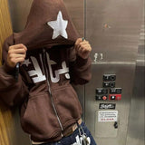 Men's Sweatshirt Hooded Design Print Vintage Zippered Jacket High Street Long Sleeve Loose Bag Star Harajuku Casual Gothic