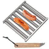 Mini Grill Rack Heat Resistant BBQ Sausage Roller With Wood Handle Grilling Utensils For Camping Snack Stalls Barbecue Parties