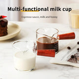 Mongdio Coffee Cup Glass With Graduated Espresso Extraction Measuring Cup Wooden Handle Milk Cup Shot Ounce Cup