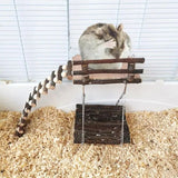 Natural Hideout For Hamster Guinea Pig Climbing Toy Wear-resistant Natural Wood Activity Platform With Wooden Ladder Fence