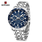 New REWARD Business Watches for Men Stainless Quartz Wristwatch Waterproof Chronograph Luminous Date Sports Mens Wrist Watch