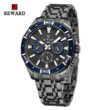 New REWARD Business Watches for Men Stainless Quartz Wristwatch Waterproof Chronograph Luminous Date Sports Mens Wrist Watch