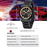 New REWARD Quartz Watches for Men Luxur Watch Stainless Steel Chronograph Luminous Waterproof Date Sport Man Wristwatch