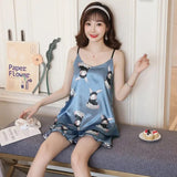 New Silk Sleep Suit Women Sexy Lace Satin Pajamas Set V Neck Hollow Out Pijama Lady's Luxurious Elegance Homewear Nightwear