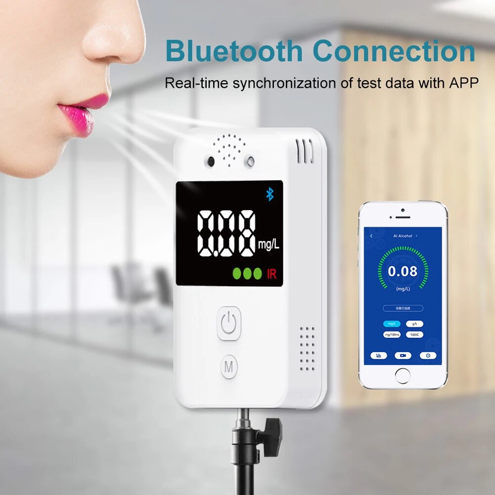 New Smart Alcohol Meter Bluetooth Non Contact Type Drunk Driving Alcohol Concentration Tester Breath Gas Detector 0.00~0.95mg/L