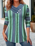 Geometric Stitching Contrast Color Women's V-neck Long Sleeve