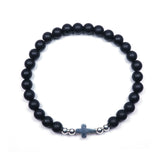 925 Sterling Silver Cross Natural Frosted Agate Versatile Minimal Bracelet
