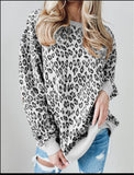 Women's Printed Pullover Loose Leopard Print Round Neck Long Sleeve T-shirt