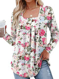 Square Collar Long Sleeve Dovetail Floral T-shirt