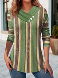 Geometric Stitching Contrast Color Women's V-neck Long Sleeve