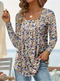 Square Collar Long Sleeve Dovetail Floral T-shirt