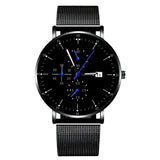 Simple Black Ultra-thin Men's Steel Strap Watch