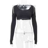 Women's Square Collar Short Tied Long Sleeves Top