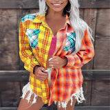 Contrast Color Loose Street Hipster Lapel Single Breasted Shirt