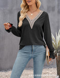 Women's V-neck Long Sleeve Loose T-shirt