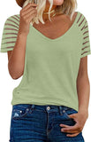 Summer V-neck Mesh Shirt Solid Color Short Sleeve Casual Loose-fitting T-shirt Women