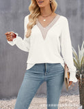 Women's V-neck Long Sleeve Loose T-shirt