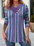Geometric Stitching Contrast Color Women's V-neck Long Sleeve