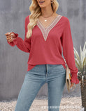 Women's V-neck Long Sleeve Loose T-shirt