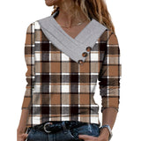 Women Scarf Collar T-shirt With Long Sleeves Hoodie Button Top
