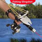Outdoor Fishing Tool Powerful Hunting Catapult Fishing Slingshot Suit with Laser Fishing Wheel Reel Handguard New Fish Grip Set