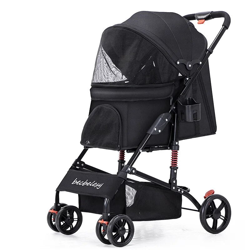 Outdoor Pet Cart Dog Cat Carrier Pet Stroller Multicolor Oxford Cloth Steel Pipe High-intensity 4-wheels One-key Folding